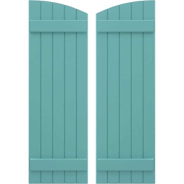 Ekena Millwork Americraft 5-Board (2 Batten) Wood Joined Board-n-Batten Shutters w/Ellipt Top, ARW101BE518X77PTH, PR ARW101BE518X77PTH - main